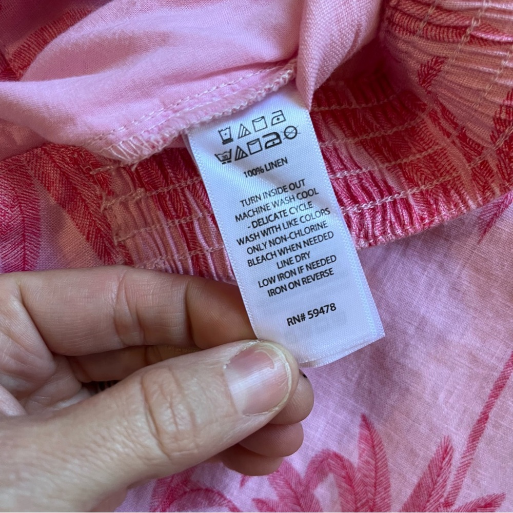 Tahari Pants Womens XL Pink Palm Leaf Linen Wide Leg Drawstring Pockets - Picture 5 of 9